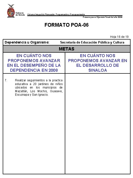 Gobierno del Estado Sistema Integral de Planeación, Programación y Presupuestación Proceso para el Ejercicio