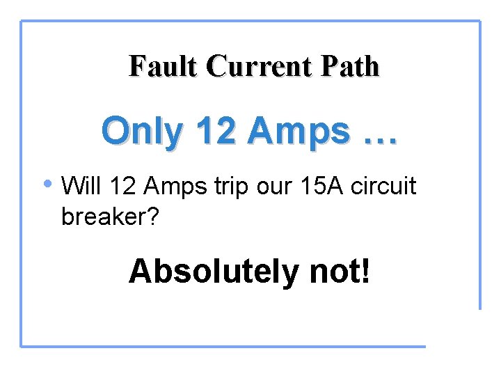 Fault Current Path Only 12 Amps … • Will 12 Amps trip our 15