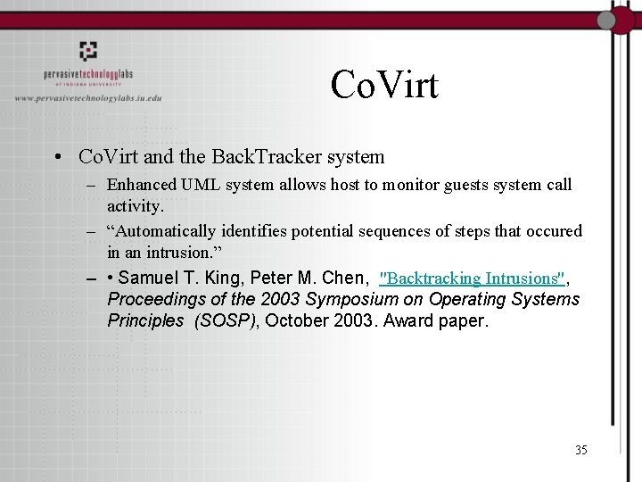 Co. Virt • Co. Virt and the Back. Tracker system – Enhanced UML system