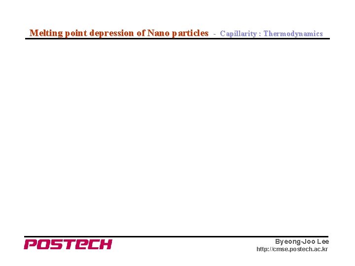 Melting point depression of Nano particles - Capillarity : Thermodynamics Byeong-Joo Lee http: //cmse.