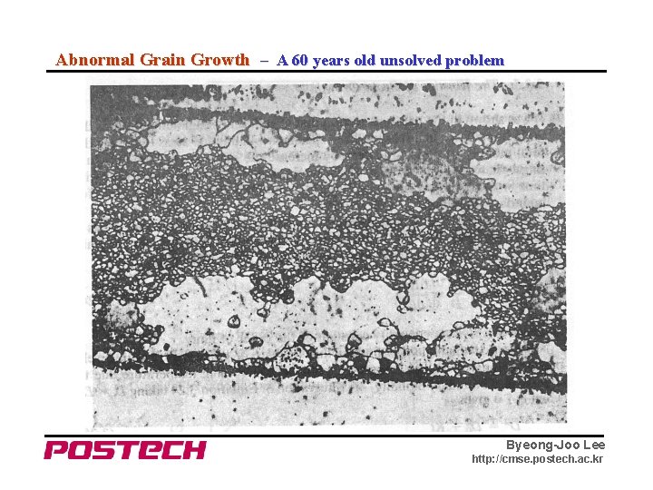 Abnormal Grain Growth – A 60 years old unsolved problem Byeong-Joo Lee http: //cmse.