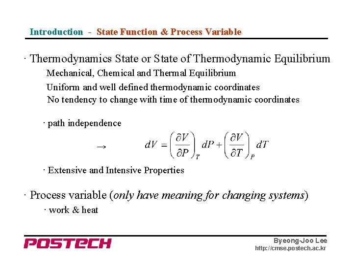 Introduction - State Function & Process Variable · Thermodynamics State or State of Thermodynamic