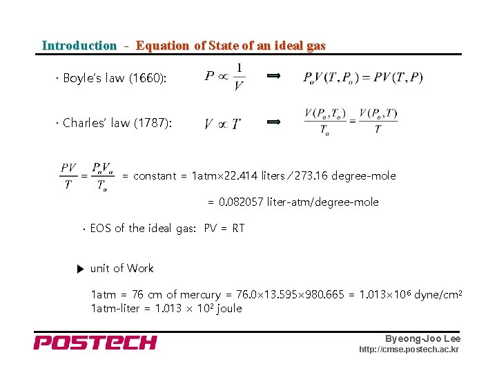 Introduction - Equation of State of an ideal gas · Boyle’s law (1660): ·