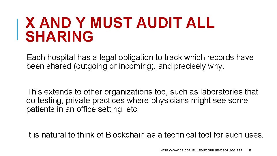 X AND Y MUST AUDIT ALL SHARING Each hospital has a legal obligation to