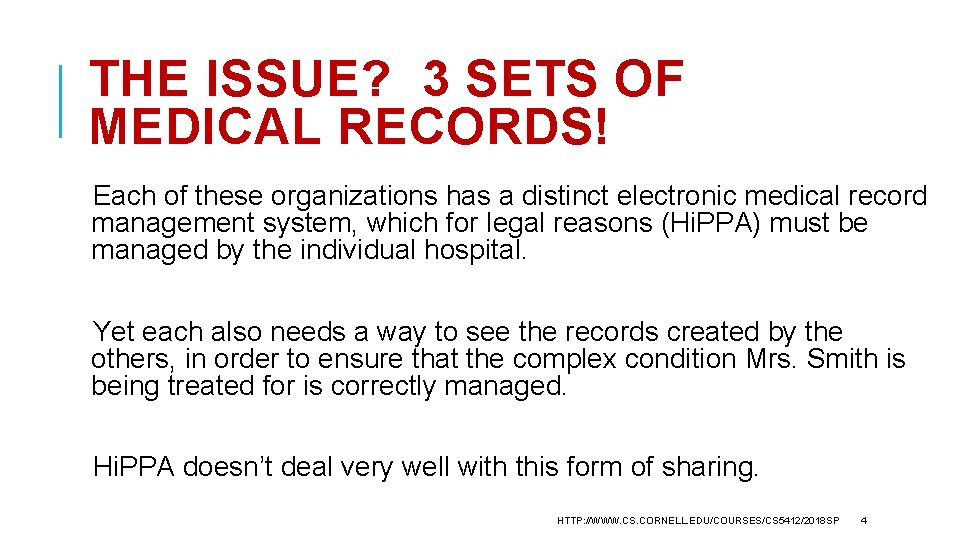 THE ISSUE? 3 SETS OF MEDICAL RECORDS! Each of these organizations has a distinct