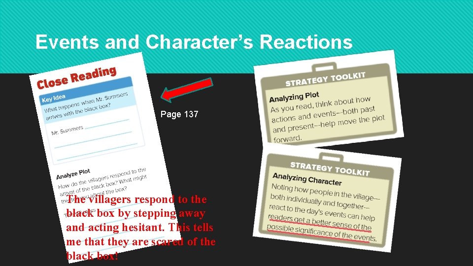 Events and Character’s Reactions Page 137 The villagers respond to the black box by