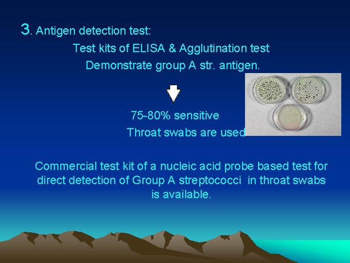 3. Antigen detection test: Test kits of ELISA & Agglutination test Demonstrate group A