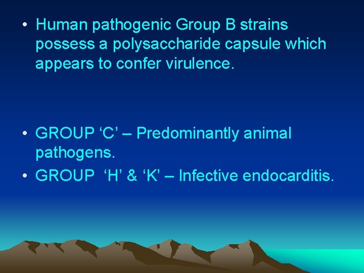 • Human pathogenic Group B strains possess a polysaccharide capsule which appears to