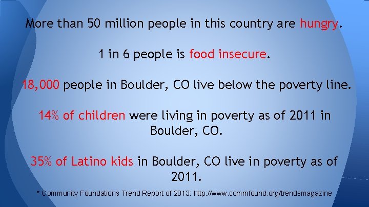 More than 50 million people in this country are hungry. 1 in 6 people