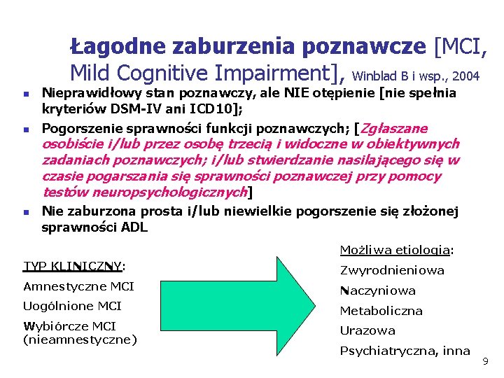 Łagodne zaburzenia poznawcze [MCI, Mild Cognitive Impairment], Winblad B i wsp. , 2004 n