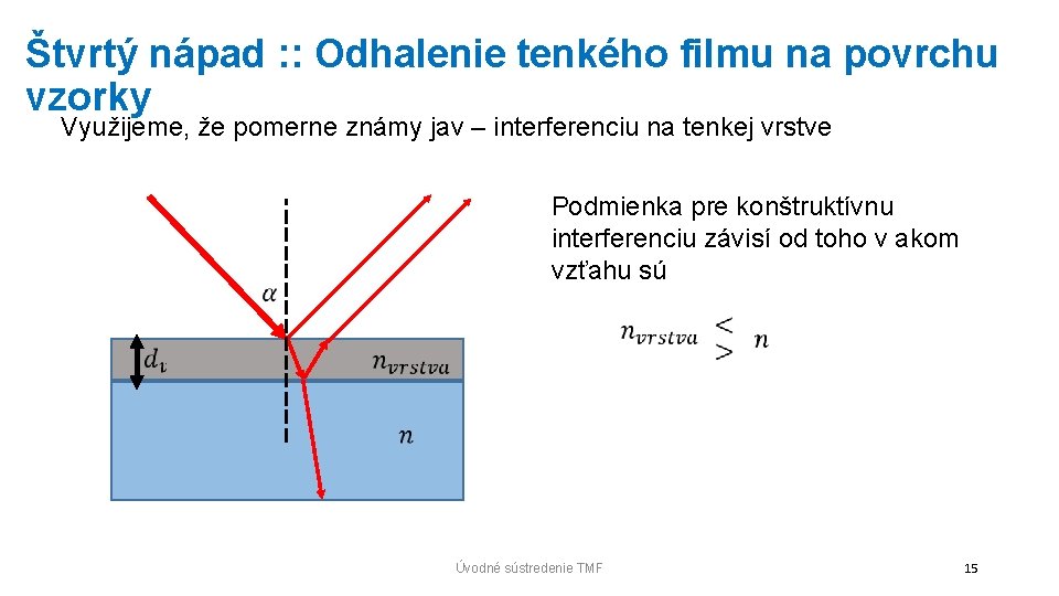 Štvrtý nápad : : Odhalenie tenkého filmu na povrchu vzorky Využijeme, že pomerne známy