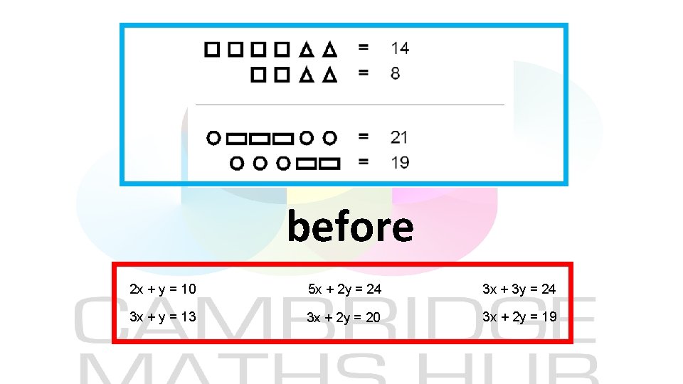 before 2 x + y = 10 5 x + 2 y = 24