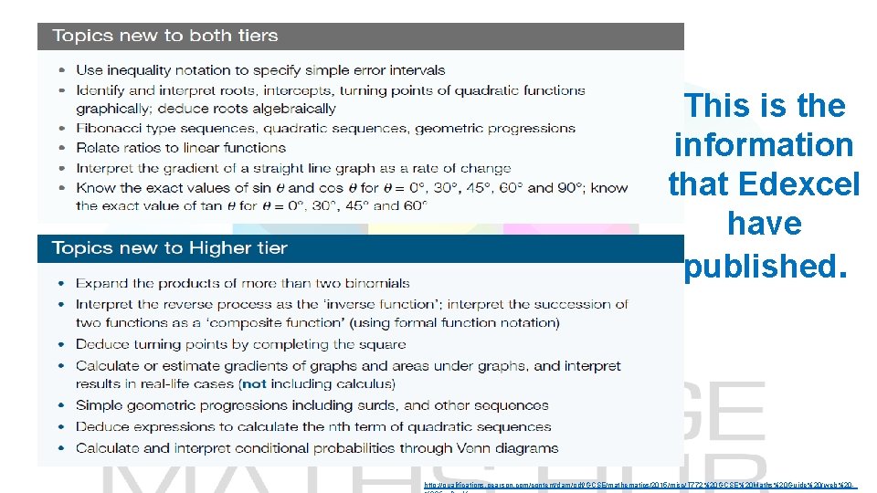 This is the information that Edexcel have published. http: //qualifications. pearson. com/content/dam/pdf/GCSE/mathematics/2015/misc/T 772%20 GCSE%20