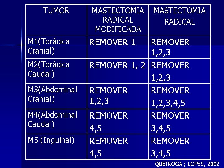 TUMOR M 1(Torácica Cranial) M 2(Torácica Caudal) M 3(Abdominal Cranial) M 4(Abdominal Caudal) M