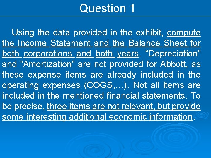 Question 1 Using the data provided in the exhibit, compute the Income Statement and