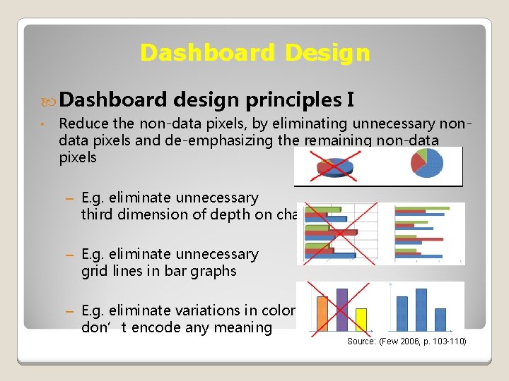 Dashboard Design Dashboard • design principles I Reduce the non-data pixels, by eliminating unnecessary