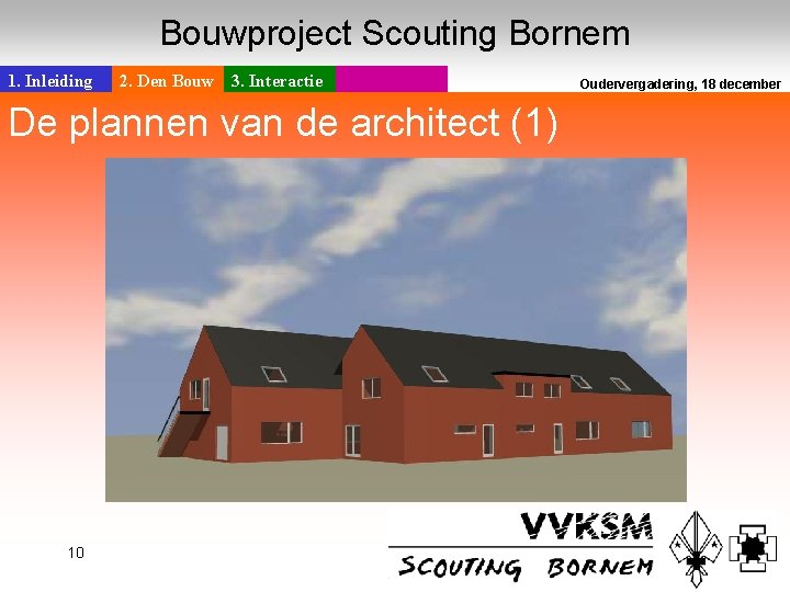 Bouwproject Scouting Bornem 1. Inleiding 2. Den Bouw 3. Interactie De plannen van de