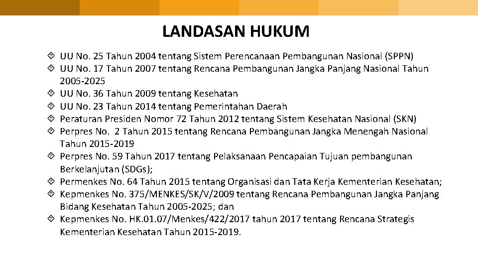 LANDASAN HUKUM UU No. 25 Tahun 2004 tentang Sistem Perencanaan Pembangunan Nasional (SPPN) UU
