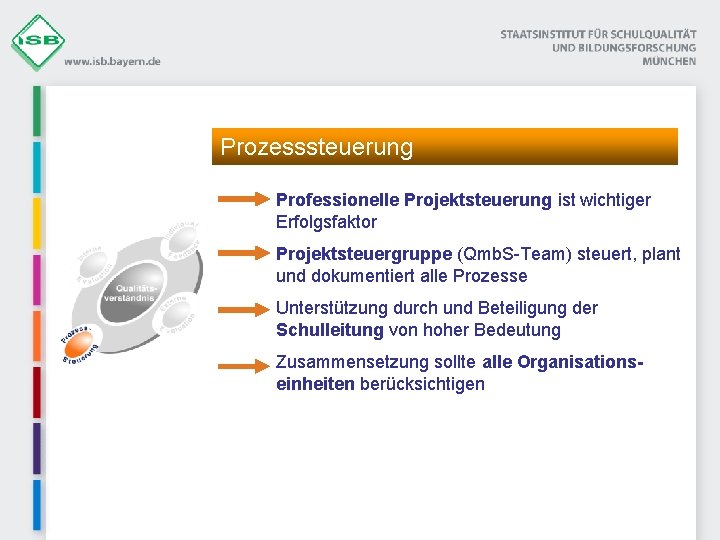 Prozesssteuerung Professionelle Projektsteuerung ist wichtiger Erfolgsfaktor Projektsteuergruppe (Qmb. S-Team) steuert, plant und dokumentiert alle