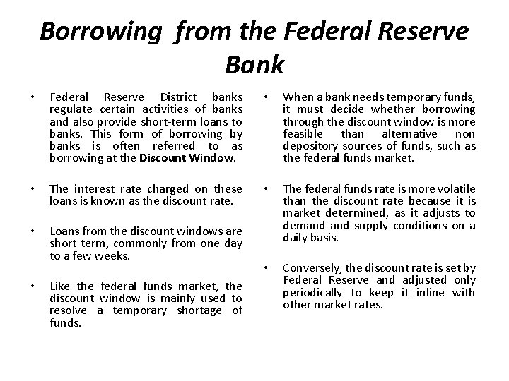 Borrowing from the Federal Reserve Bank • • • • Federal Reserve District banks