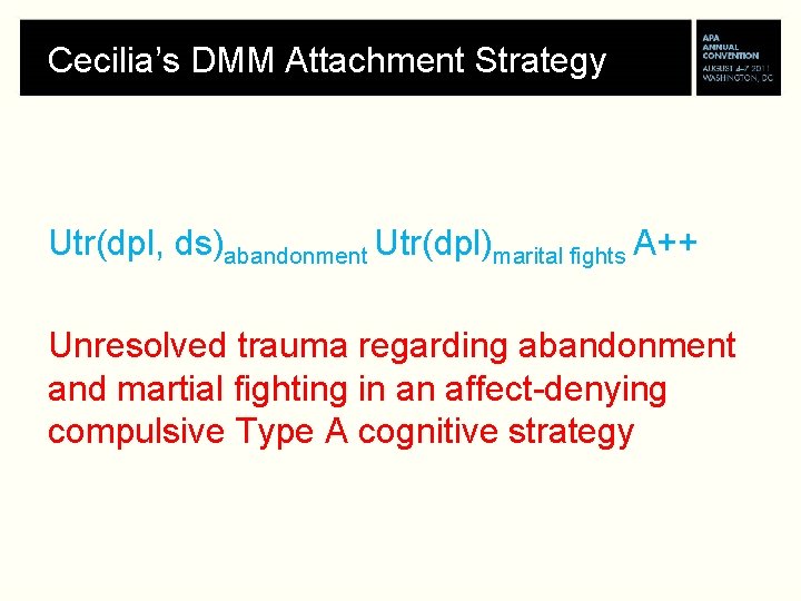 Cecilia’s DMM Attachment Strategy Utr(dpl, ds)abandonment Utr(dpl)marital fights A++ Unresolved trauma regarding abandonment and