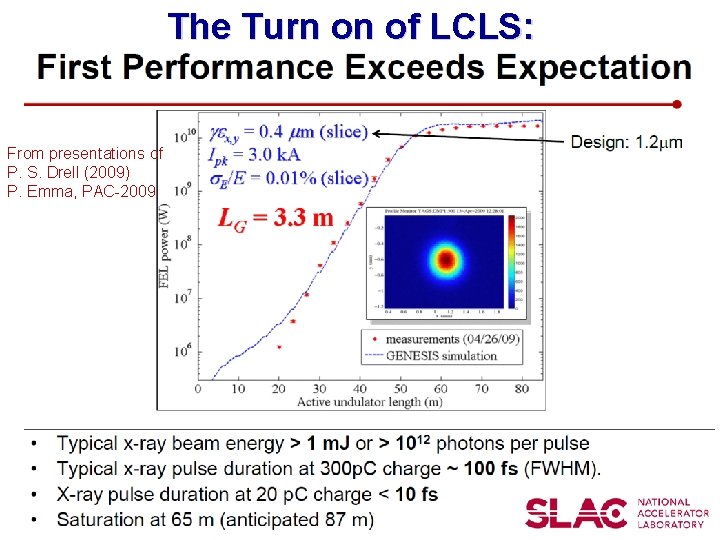 The Turn on of LCLS: From presentations of P. S. Drell (2009) P. Emma,