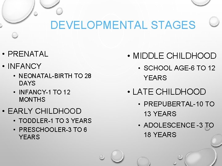 DEVELOPMENTAL STAGES • PRENATAL • INFANCY • NEONATAL-BIRTH TO 28 DAYS • INFANCY-1 TO