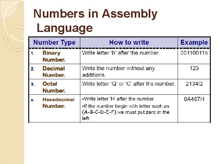 Numbers in Assembly Language 