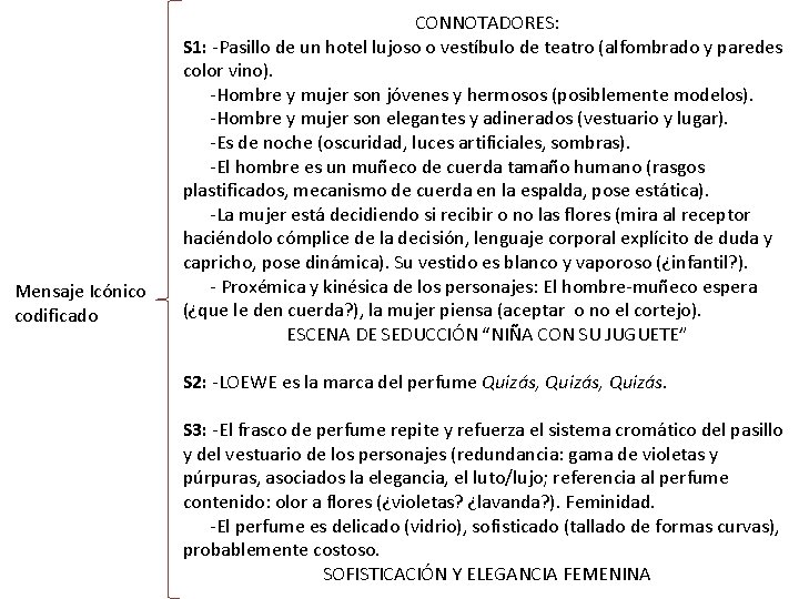 Mensaje Icónico codificado CONNOTADORES: S 1: -Pasillo de un hotel lujoso o vestíbulo de