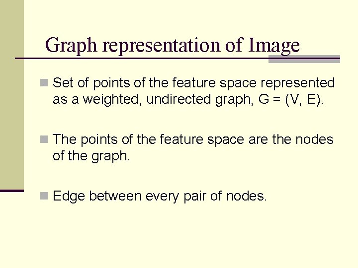 Graph representation of Image n Set of points of the feature space represented as
