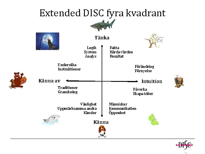 Extended DISC fyra kvadrant Tänka Logik System Analys Undersöka Instruktioner Fakta Hårda värden Resultat