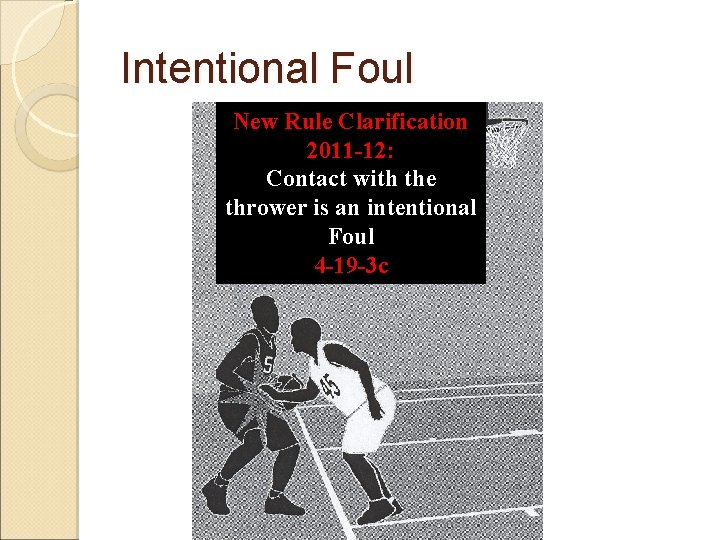 Intentional Foul New Rule Clarification 2011 -12: Contact with the thrower is an intentional