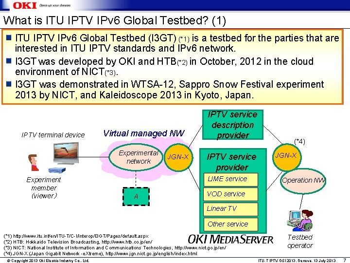 What is ITU IPTV IPv 6 Global Testbed? (1) ITU IPTV IPv 6 Global