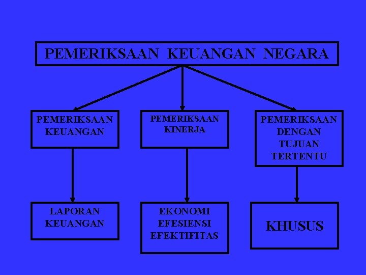 PEMERIKSAAN KEUANGAN NEGARA PEMERIKSAAN KEUANGAN PEMERIKSAAN KINERJA LAPORAN KEUANGAN EKONOMI EFESIENSI EFEKTIFITAS PEMERIKSAAN DENGAN