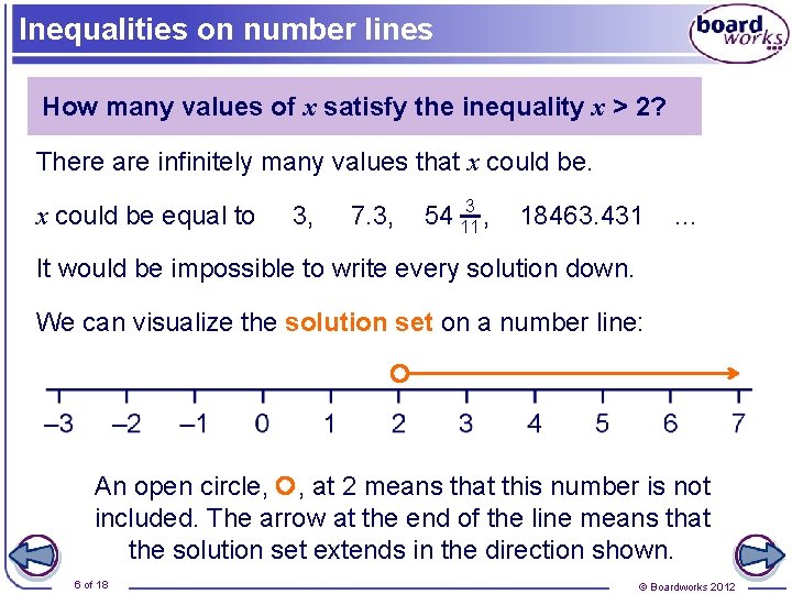 Inequalities on number lines How many values of x satisfy the inequality x > Inequalities on number lines How many values of x satisfy the inequality x >
