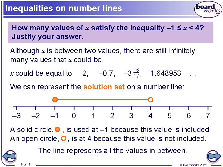 Inequalities on number lines How many values of x satisfy the inequality – 1 Inequalities on number lines How many values of x satisfy the inequality – 1