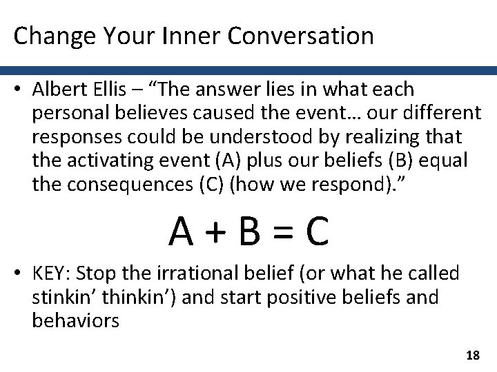 Change Your Inner Conversation • Albert Ellis – “The answer lies in what each