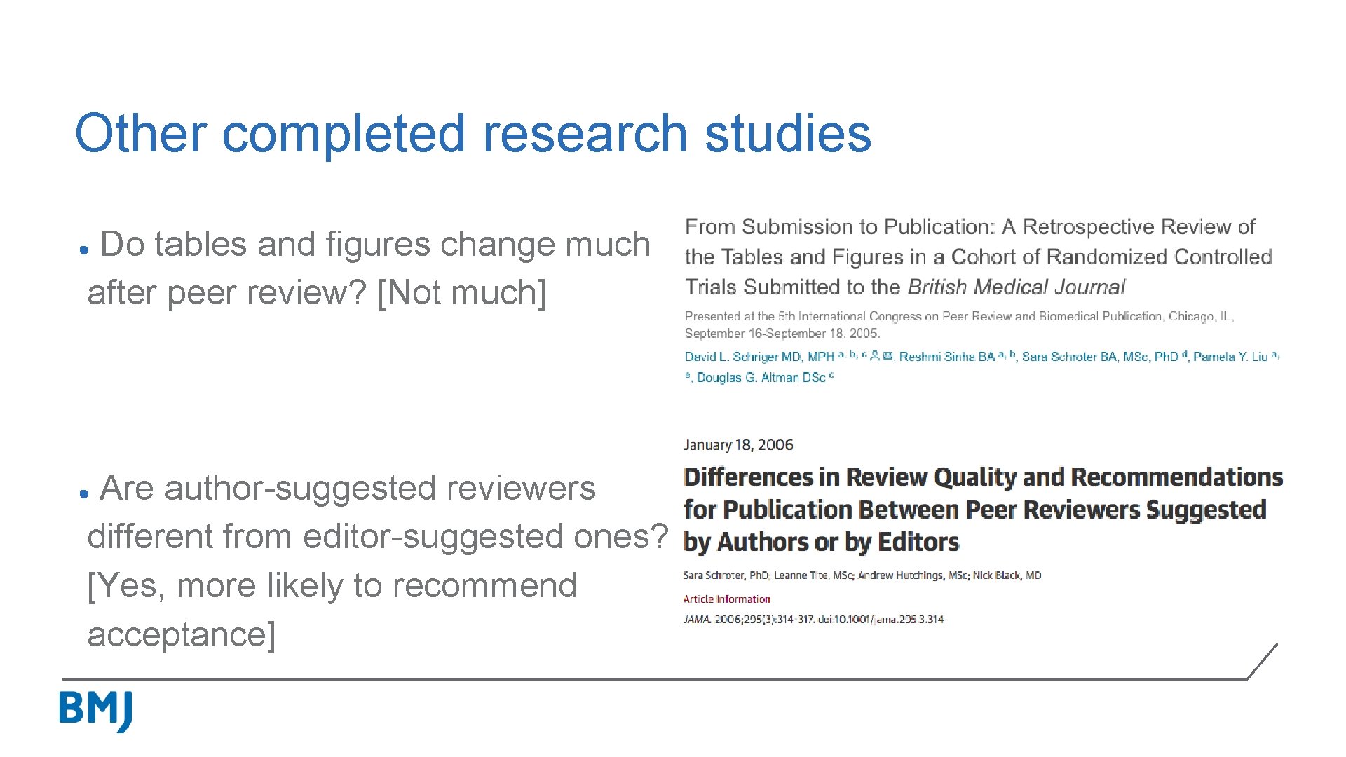 Other completed research studies Do tables and figures change much after peer review? [Not
