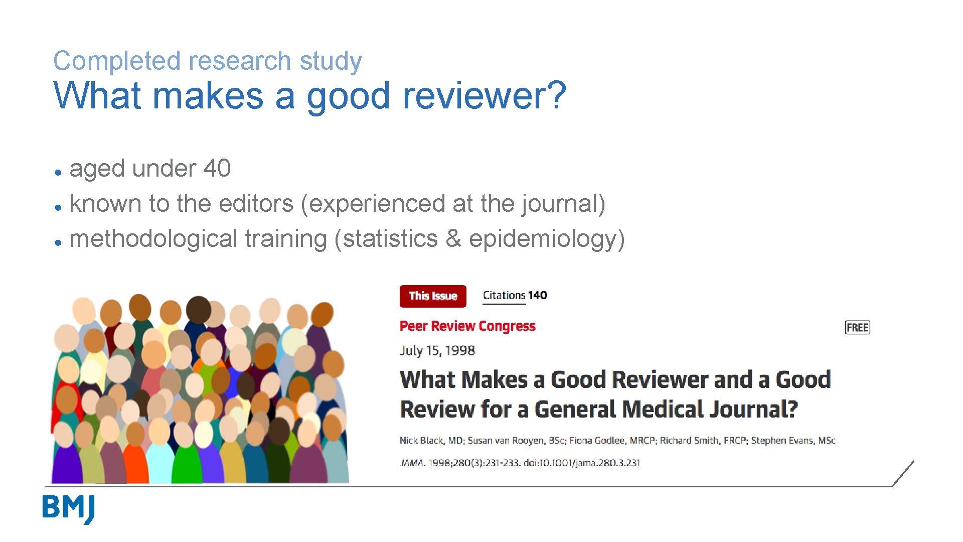 Completed research study What makes a good reviewer? aged under 40 ● known to