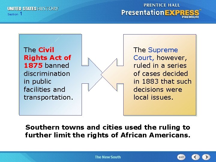 Chapter Section 1 25 Section 1 The Civil Rights Act of 1875 banned discrimination