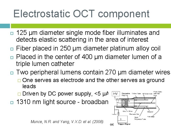 Electrostatic OCT component 125 µm diameter single mode fiber illuminates and detects elastic scattering