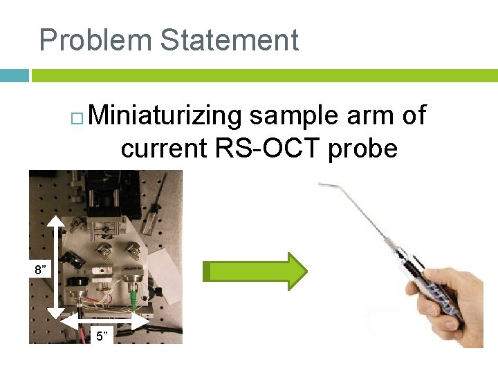 Problem Statement Miniaturizing sample arm of current RS-OCT probe 8” 5” 