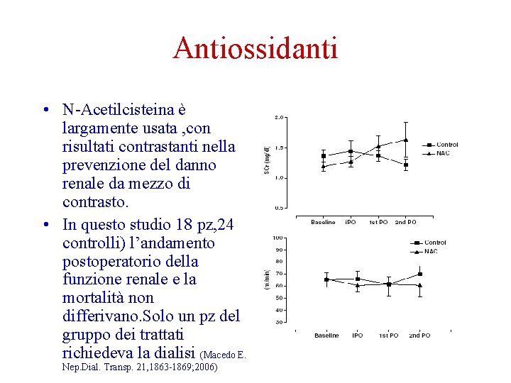 Antiossidanti • N-Acetilcisteina è largamente usata , con risultati contrastanti nella prevenzione del danno