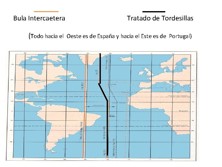 Bula Intercaetera Tratado de Tordesillas (Todo hacia el Oeste es de España y hacia
