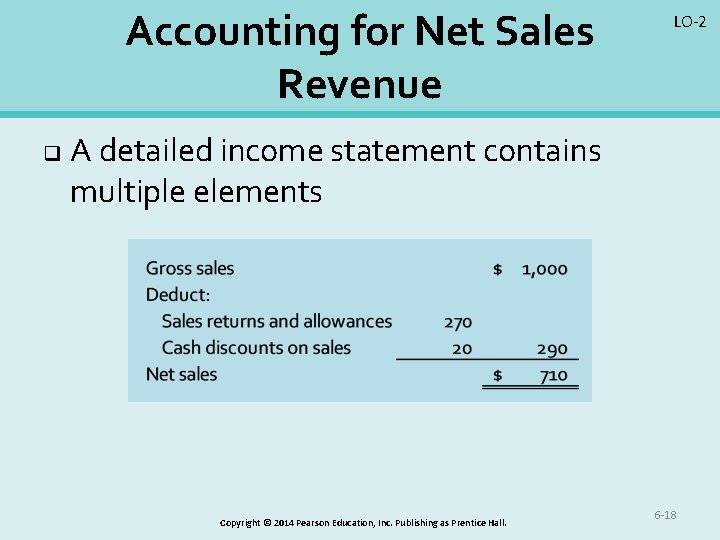 Accounting for Net Sales Revenue q LO-2 A detailed income statement contains multiple elements