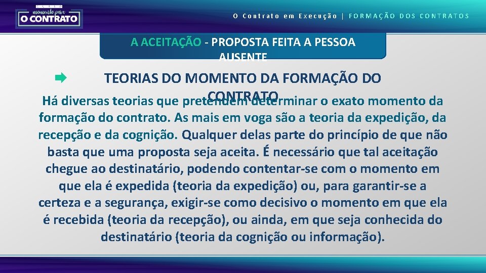 O Contrato em Execução | FORMAÇÃO DOS CONTRATOS A ACEITAÇÃO - PROPOSTA FEITA A