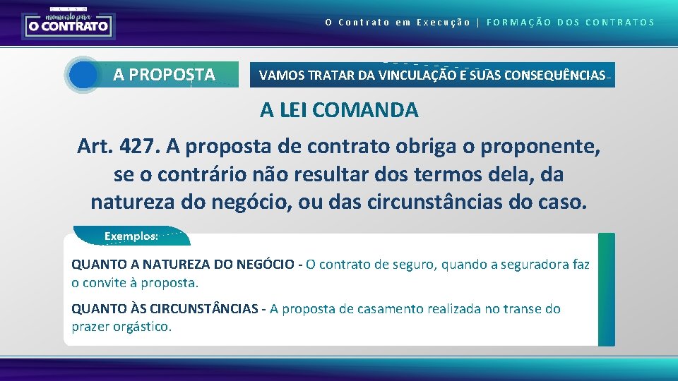 O Contrato em Execução | FORMAÇÃO DOS CONTRATOS A PROPOSTA VAMOS TRATAR DA VINCULAÇÃO