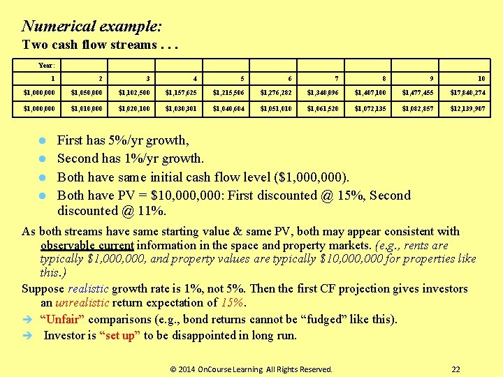 Numerical example: Two cash flow streams. . . Year: 1 2 3 4 5