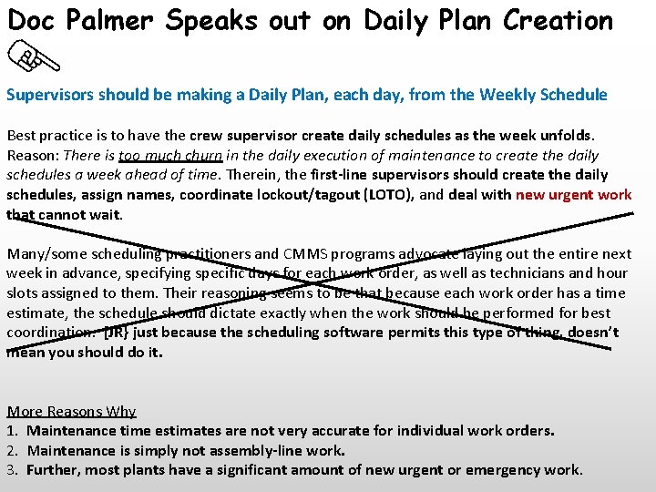 Doc Palmer Speaks out on Daily Plan Creation Supervisors should be making a Daily