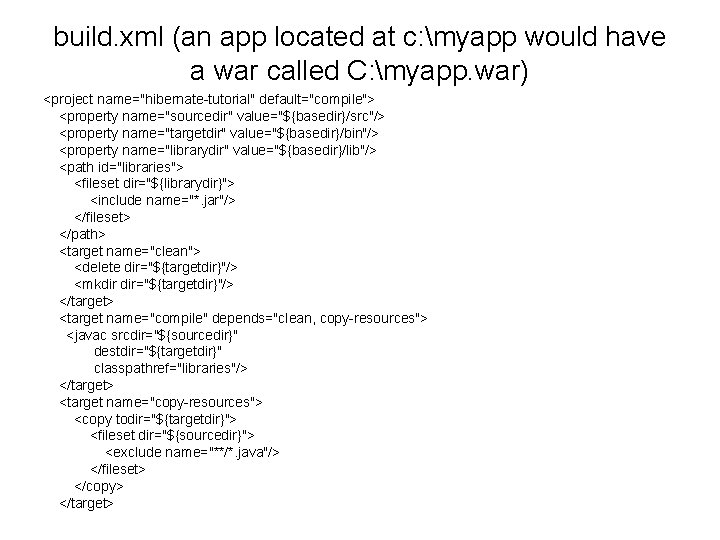 build. xml (an app located at c: myapp would have a war called C: